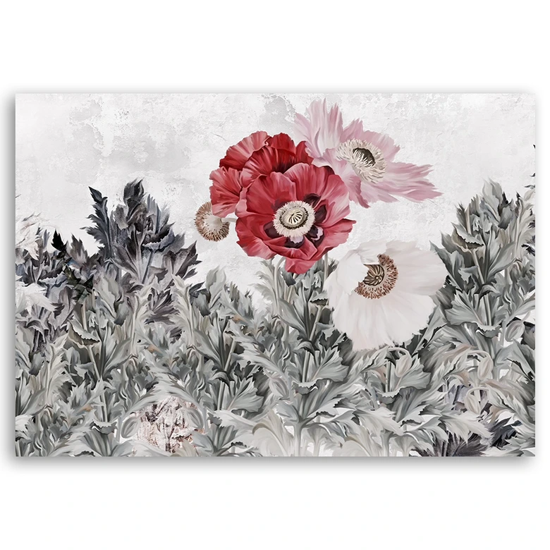 Leinwandbild, Rote Mohnblumen im Garten 
