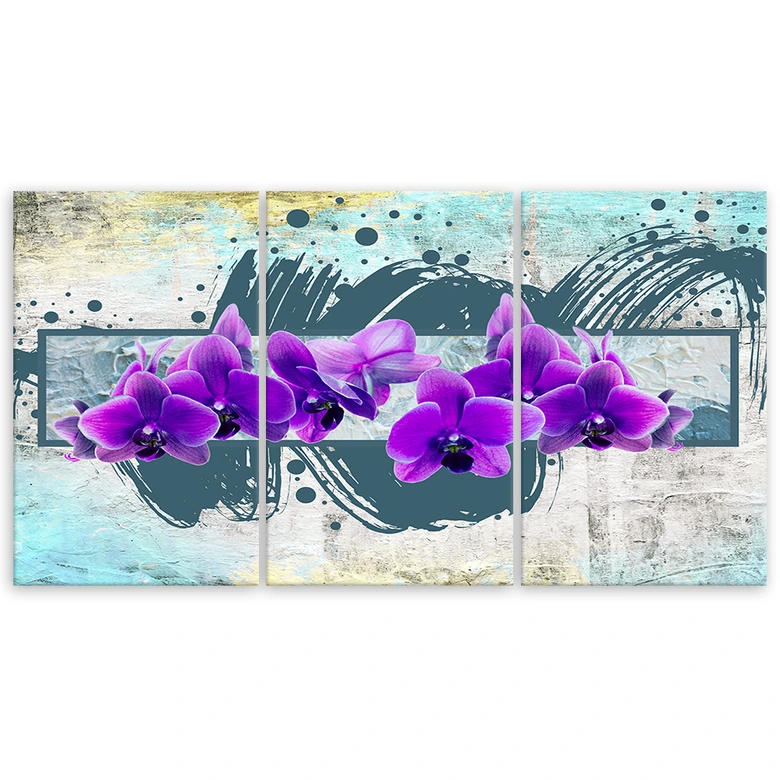 Leinwandbild 3-teilig, Orchidee Blumen Lila 