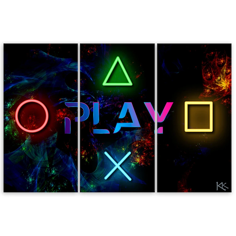 Leinwandbild 3 teilig, Spielen Sie Inschrift und Tasten für den Controller 