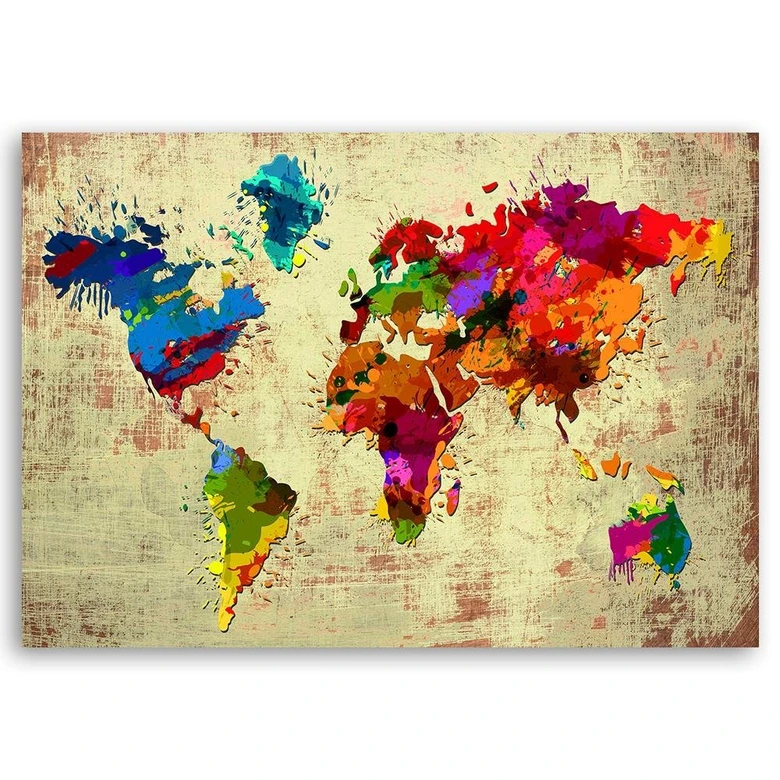 Leinwandbild, Bunte Weltkarte Vintage 