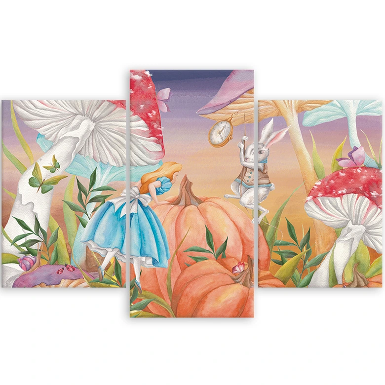 Leinwandbild 3 teilig, Little Alice im Land der Wunder 