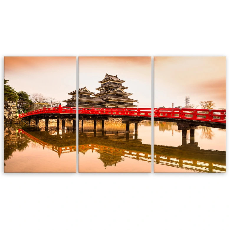 Leinwandbild 3-teilig, Japan Brücke Bäume Natur 