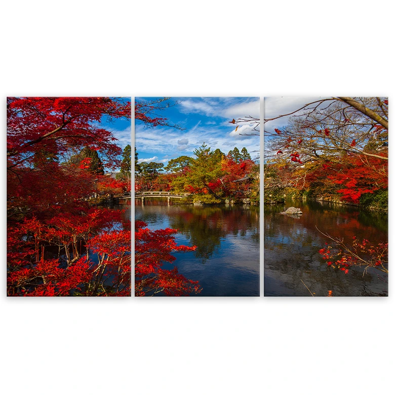 Leinwandbild 3-teilig, Japanische Gartenlandschaft 