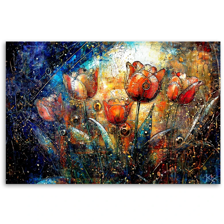 Leinwandbild, Abstrakte Blumen Bunt 