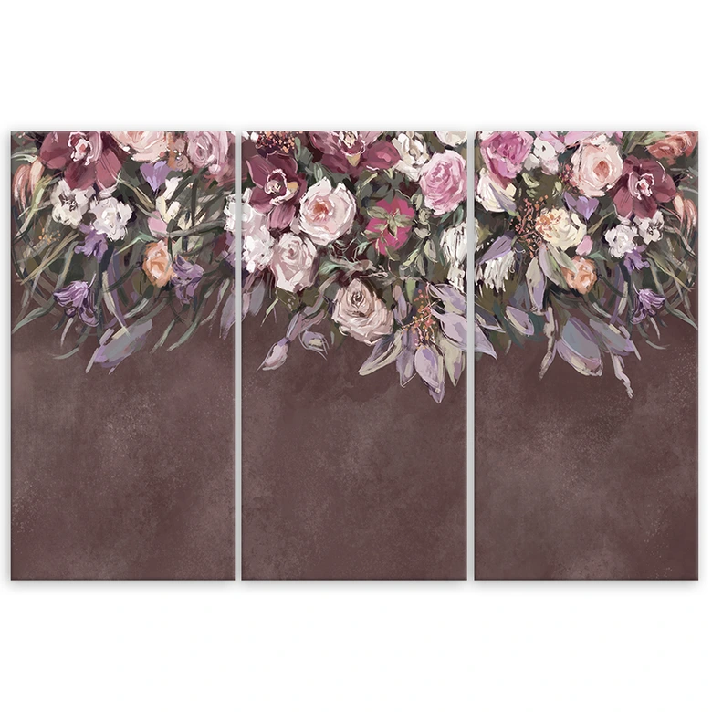 Leinwandbild 3 teilig, Blumen überwachsen 