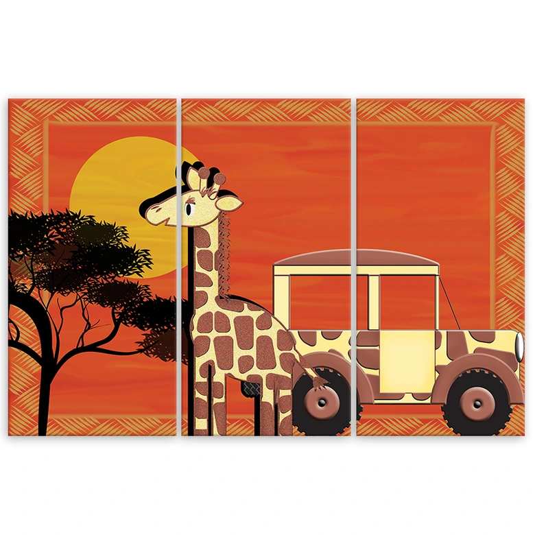 Leinwandbild 3-teilig, Giraffe Tiere Orange Kinder 