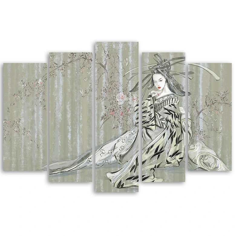 Leinwandbild 5 teilig, Traditioneller japanischer Geisha 