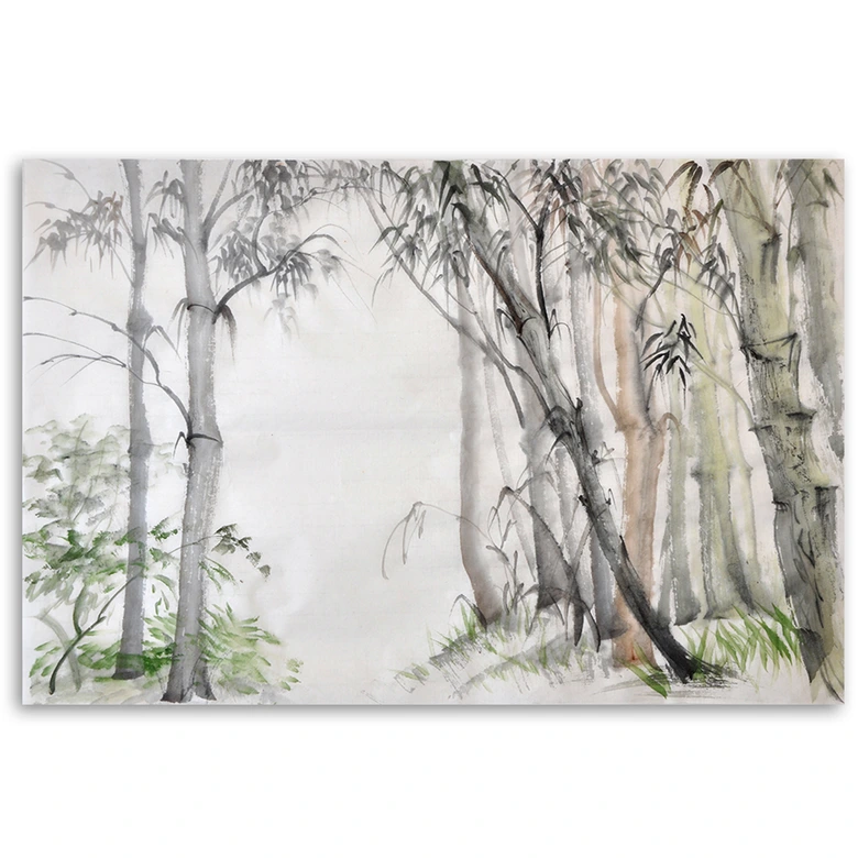 Leinwandbild, Graue Bäume Wald gemalt 