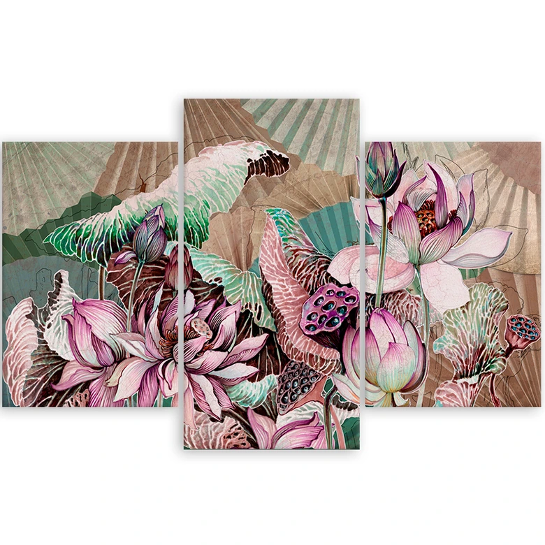 Leinwandbild 3 teilig, Heilige Lotos und Fanter 