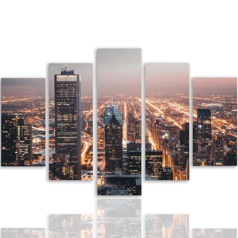 5-delige canvasprint, Wolkenkrabber Stadsnacht 
