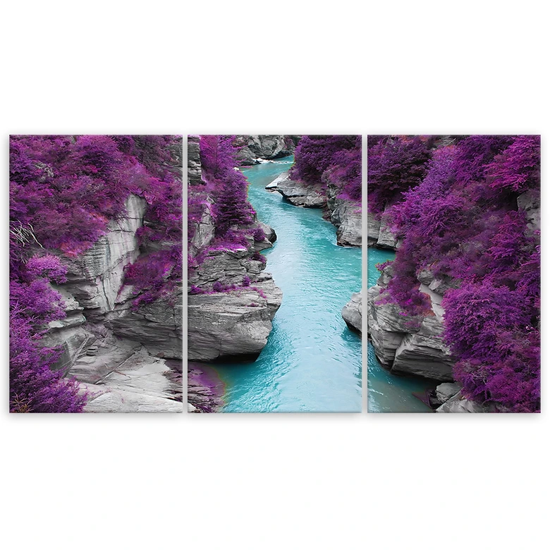 Leinwandbild 3-teilig, Lila Landschaft Stream 