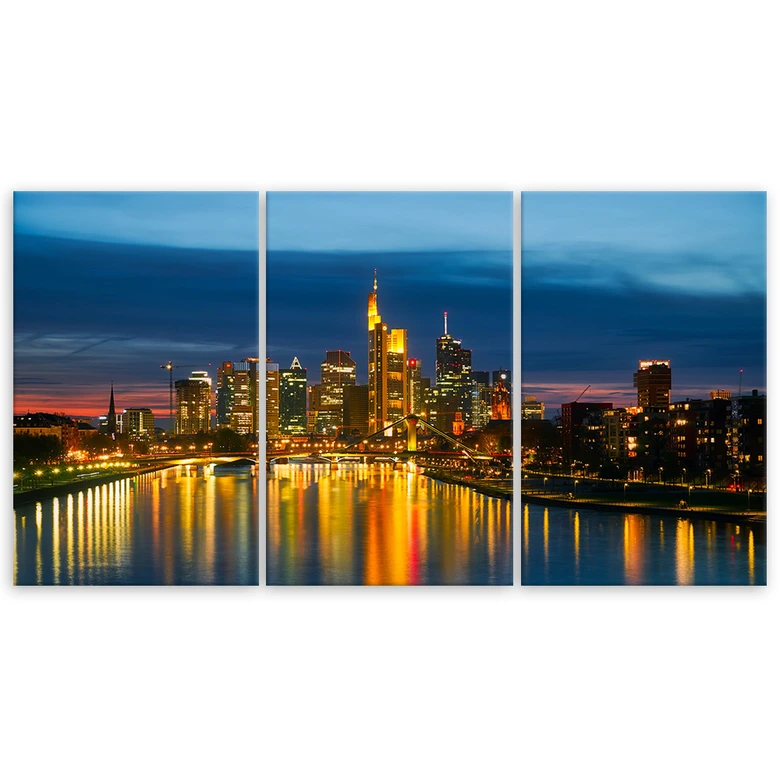 Leinwandbild 3-teilig, Stadtansicht Nachtlicht 