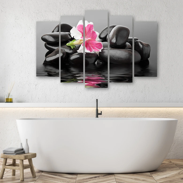 5 stykke lærredstryk Stones Flower Zen Spa 