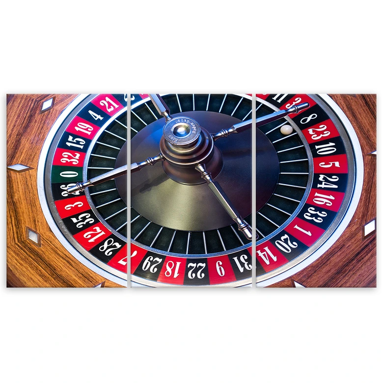 Leinwandbild 3-teilig, Roulette Poker Glücksspiel 