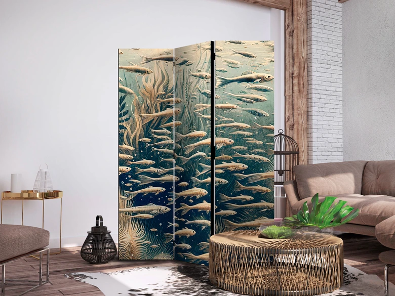 Paravent, Raumteiler freistehend, Trennwand - Life in the Ocean in Retro Style 