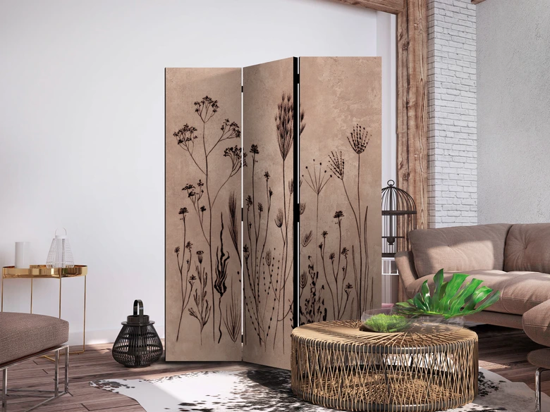 Paravent, Raumteiler freistehend, Trennwand - Plant Vintage in Lime Wash Technique 