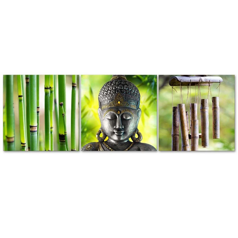 Leinwandbild 3-teilig, Buddha-Bambus 