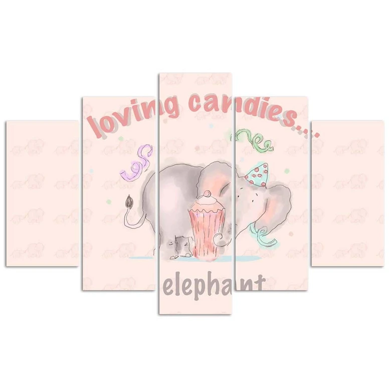 Leinwandbild 5 teilig, Rosa Elefant 