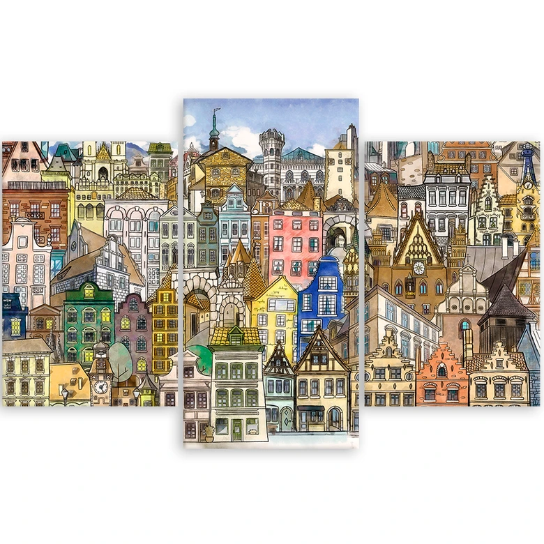 Leinwandbild 3 teilig, Fröhliche Stadt 