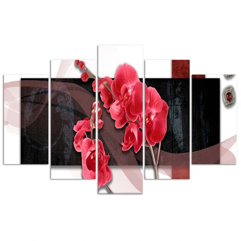 Leinwandbild 5 teilig, Rote Orchidee 