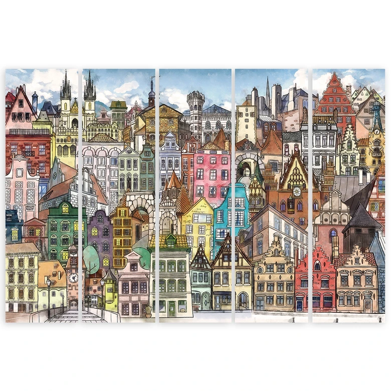 Leinwandbild 5 teilig, Fröhliche Stadt 
