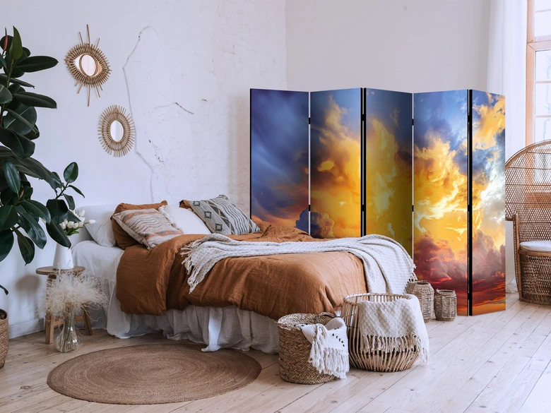 Paravent, Raumteiler freistehend, Trennwand - Beautiful Sunset - Clouds in Warm Tones, 5-teilig - 225x172 cm 