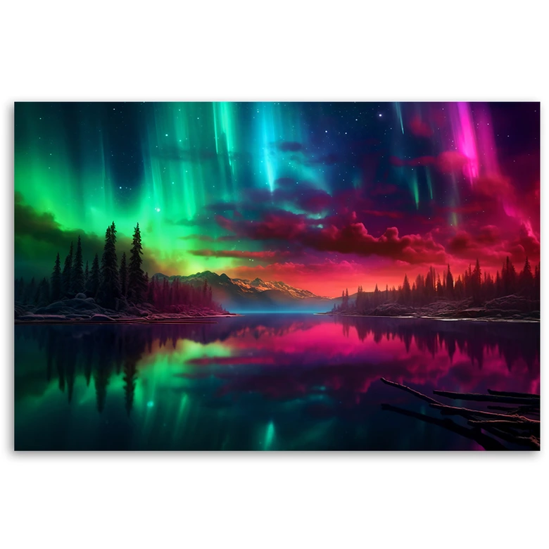Leinwandbild, Aurora borealis vor einem Berghintergrund 