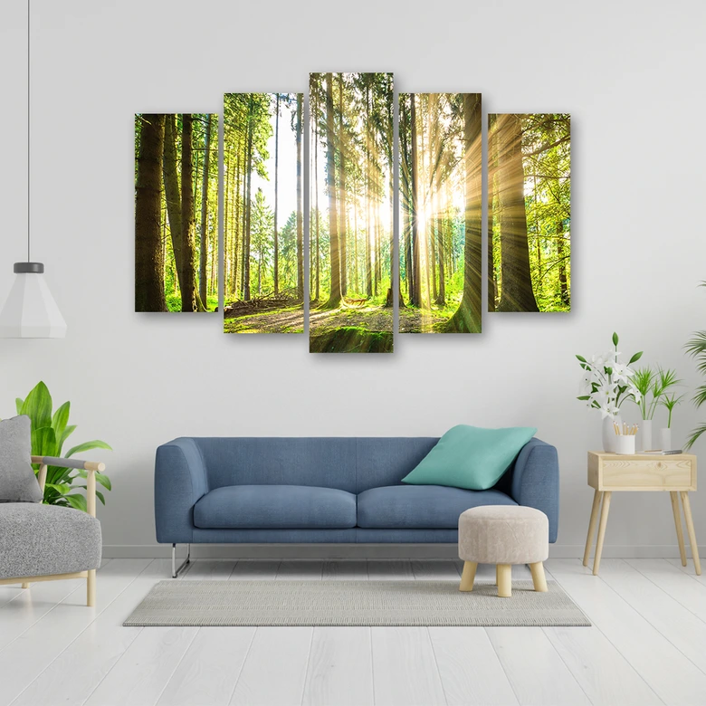 Leinwandbild 5 teilig, Wald Bäume Natur 