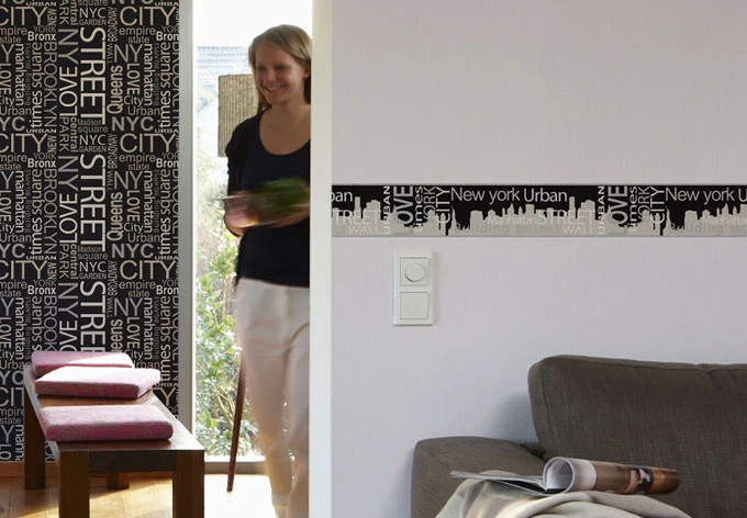 Skyline Bordüre Modern New York Borte Schwarz Grau 5,00 x 0,13m A.S. Création 