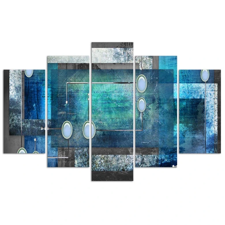 5-delige canvasprint, abstract blauw 