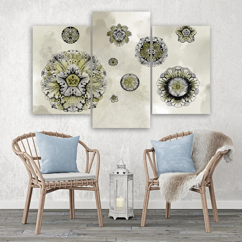 Leinwandbild 3 teilig, Florale geometrische Formen 
