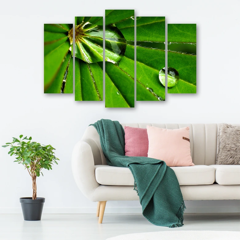 Leinwandbild 5 teilig, Leafy Rosy Tropfen 