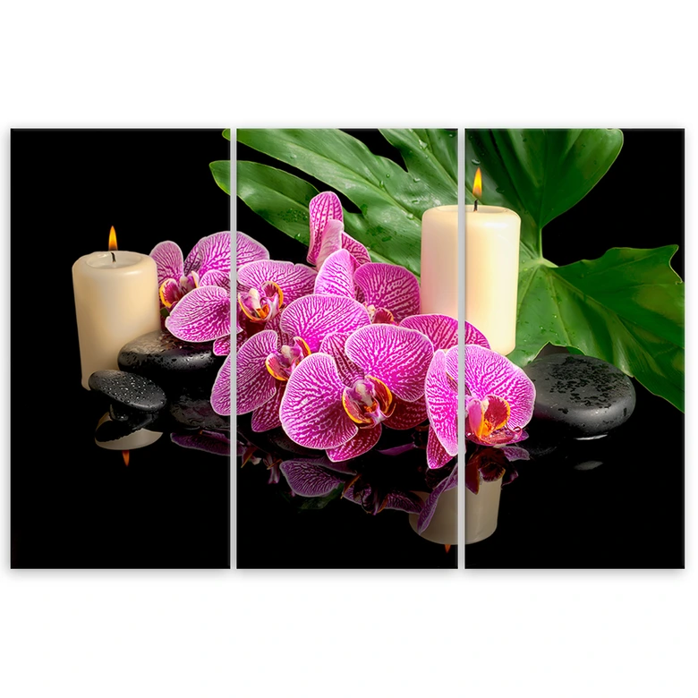 Leinwandbild 3-teilig, Orchidee Orchideen-Kerzen 