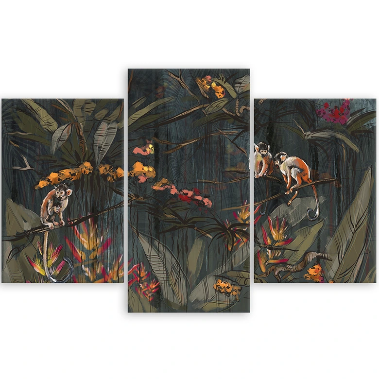 3-delige canvas print, Apen in de jungle 