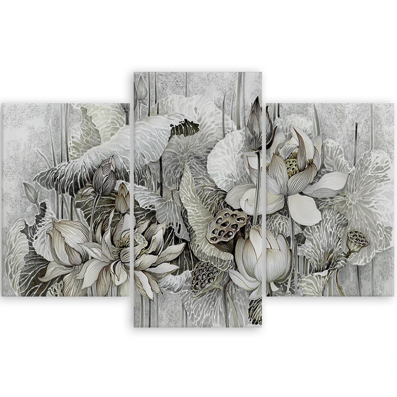 3-delige canvas print, heilige lotusbloemen 
