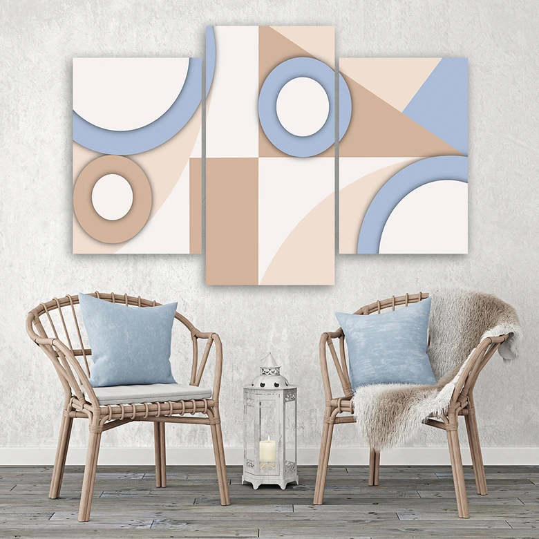 Leinwandbild 3 teilig, Geometrische Abstraktionsformen 