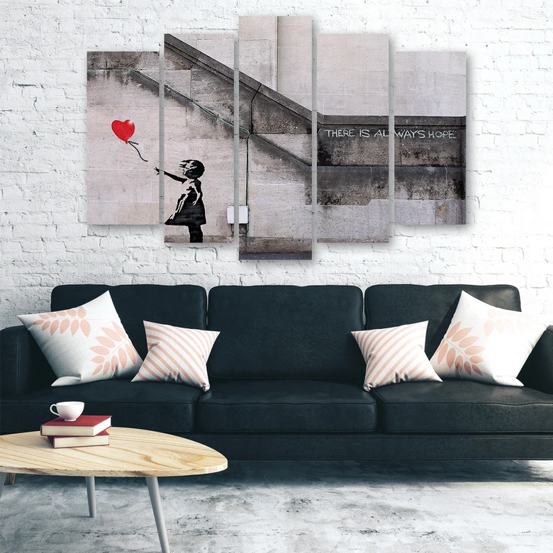 Leinwandbild 5 teilig, Banksy Ballon-Mädchen 