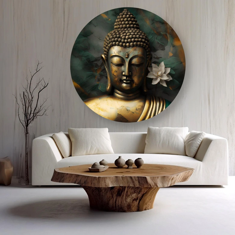 Ronde Canvas Muurschildering Boeddha Zen Abstractie 