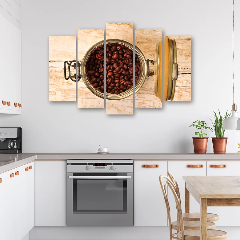 Wandbild 5-teilig, Kaffeebohne Holz 