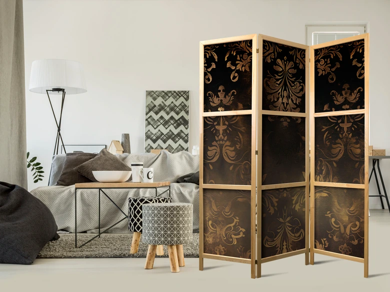 Japanischer Paravent, Raumteiler freistehend, Trennwand - Floral Ornaments: Sepia and Brown 