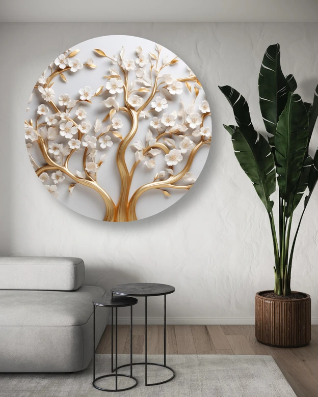 Rundes Leinwandbild Goldene Magnolie Blume Glamour 3D 