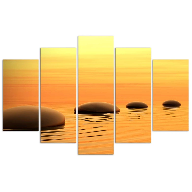 Leinwandbild 5 teilig, Zen Spa Steine Wasser Gelb 
