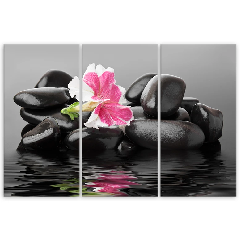 Leinwandbild 3-teilig, Steine Blume Zen Spa 