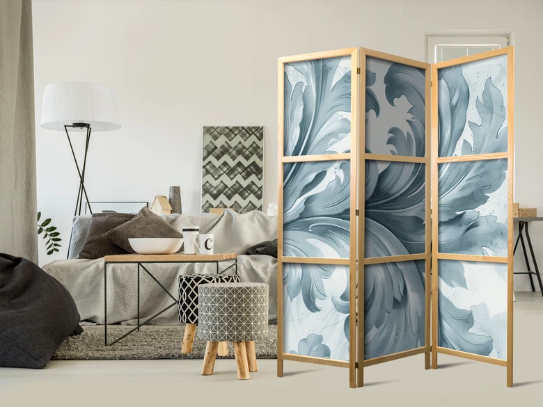 Japanischer Paravent, Raumteiler freistehend, Trennwand - Botanical Motif: Leaves and Vines, Sandy Colors 