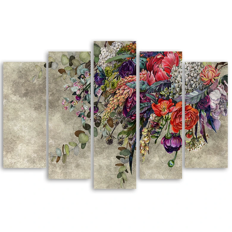 Lærred print 5 styk, buket blomster 