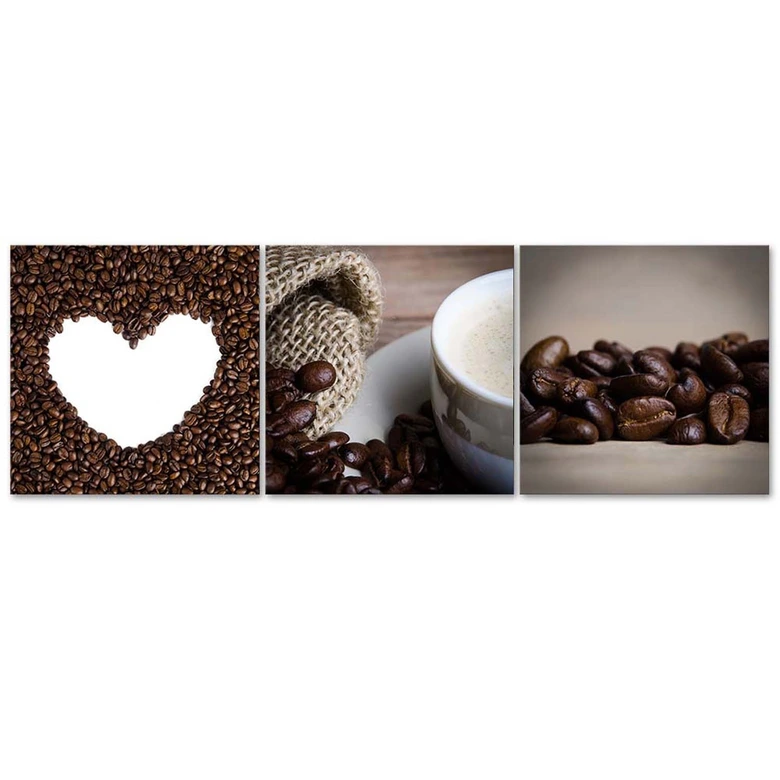 Leinwandbild 3-teilig, Kaffeebohne Herz 