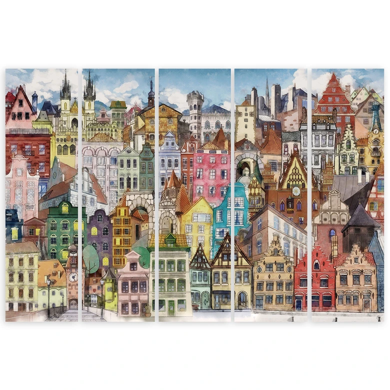 Leinwandbild 5 teilig, Fröhliche Stadt 