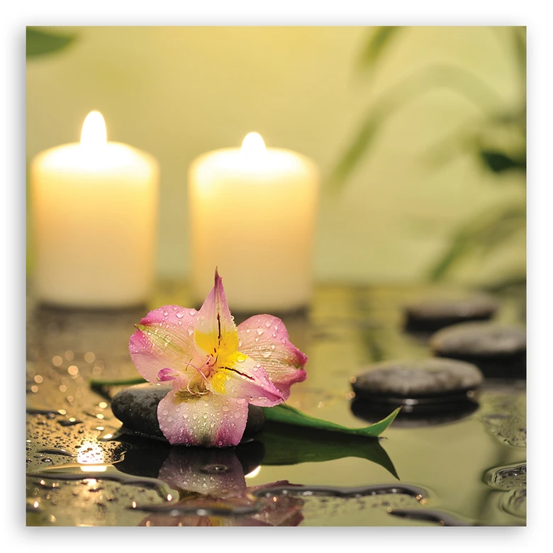 Leinwandbild, Kerzen und Orchidee 