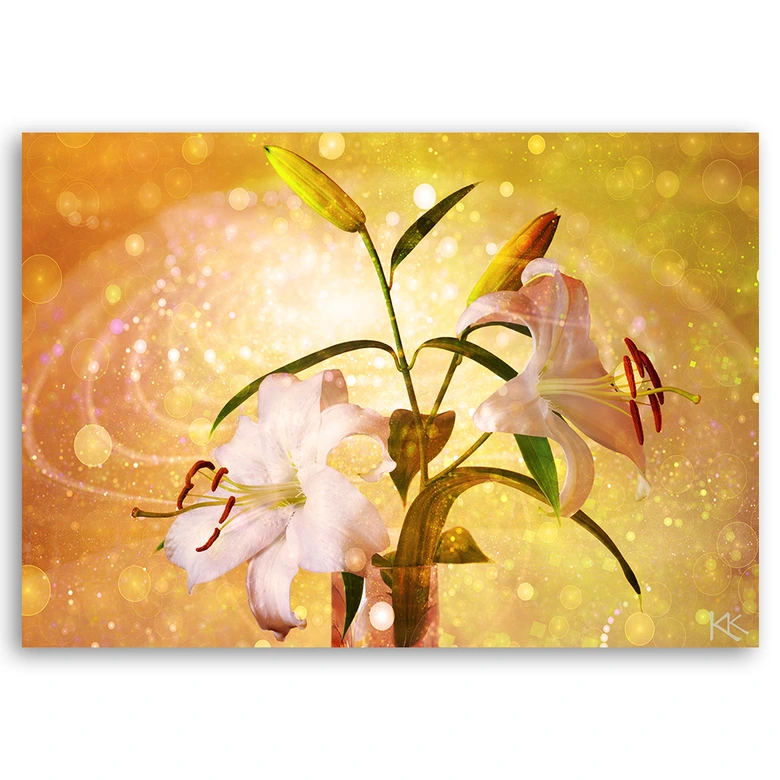 Leinwandbild, Lilienblüte auf gelben Hintergrund 