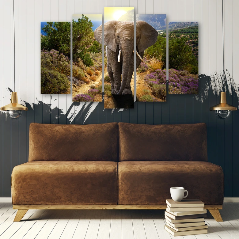 Leinwandbild 5 teilig, Elefanten-Safari Afrika Natur 